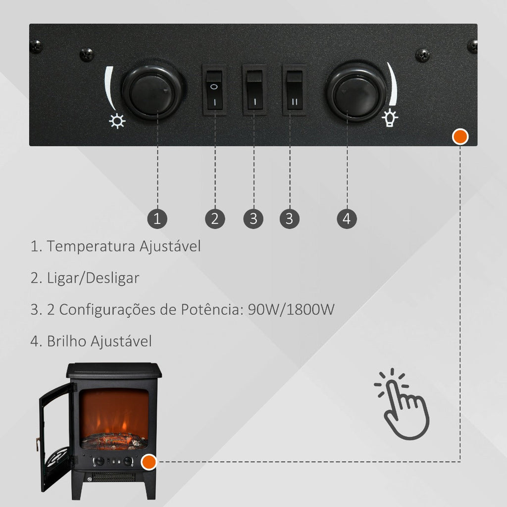 Lareira Elétrica Portátil de Aquecimento com Temperatura Ajustável e Chama Realista - Leva-Me Contigo - Móveis & Decoração