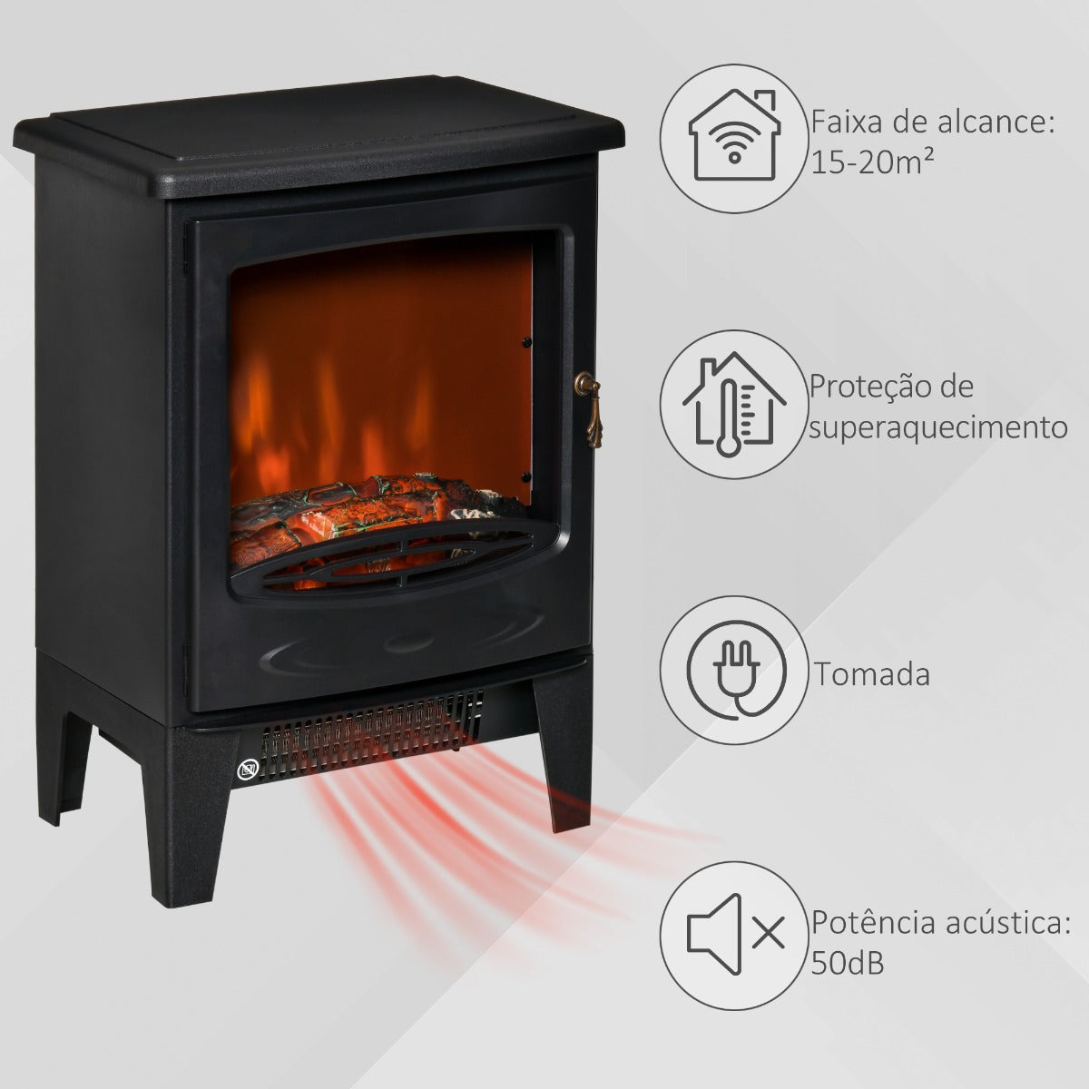 Lareira Elétrica Portátil de Aquecimento com Temperatura Ajustável e Chama Realista - Leva-Me Contigo - Móveis & Decoração
