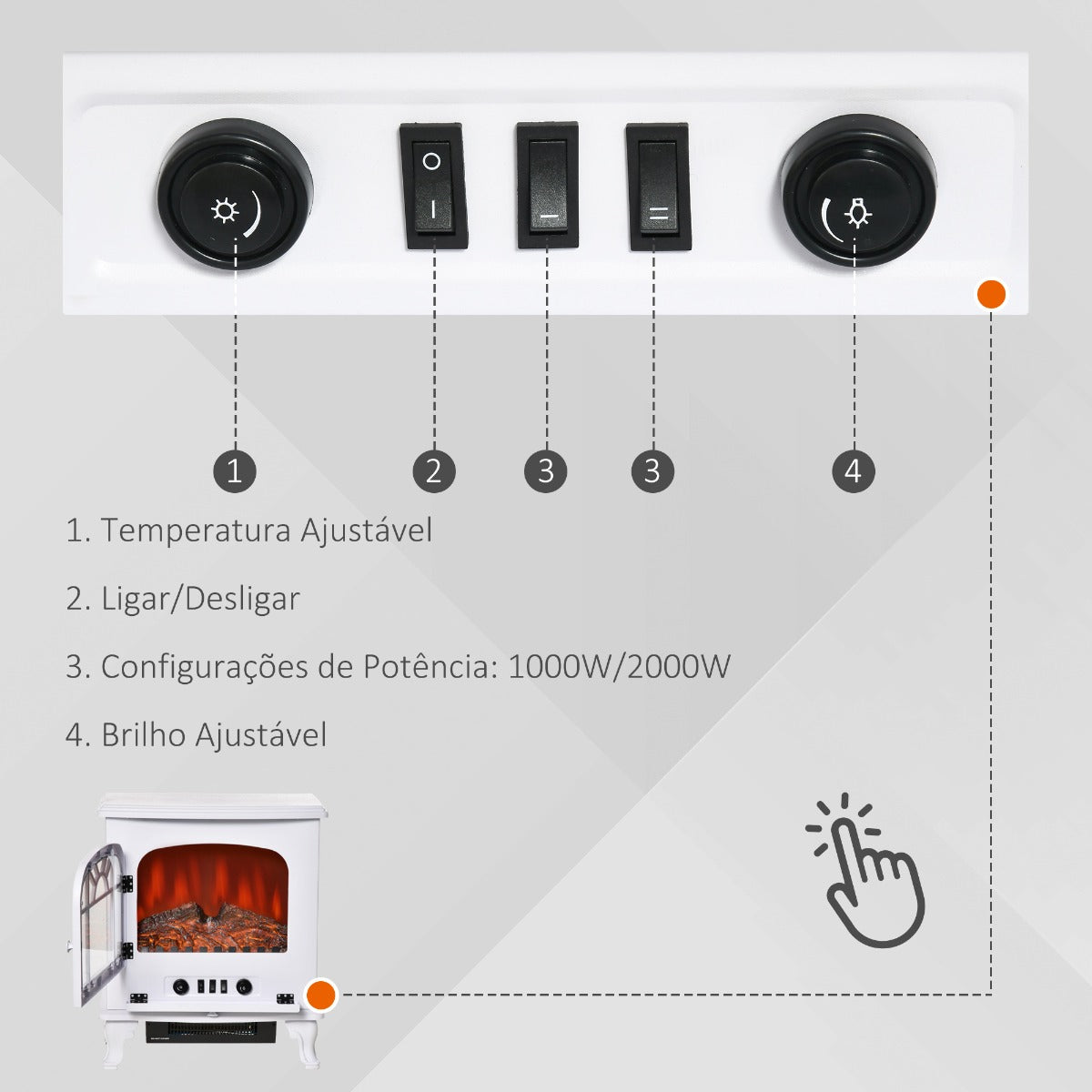 Lareira Elétrica de Aquecimento com Chama Realista e Termostato Ajustável - 1000/2000W - Leva-Me Contigo - Móveis & Decoração
