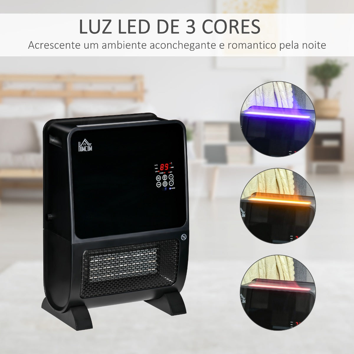 Aquecedor Elétrico com Humidificador com Controlo Remoto e Temporizador - 2000W - Leva-Me Contigo - Móveis & Decoração