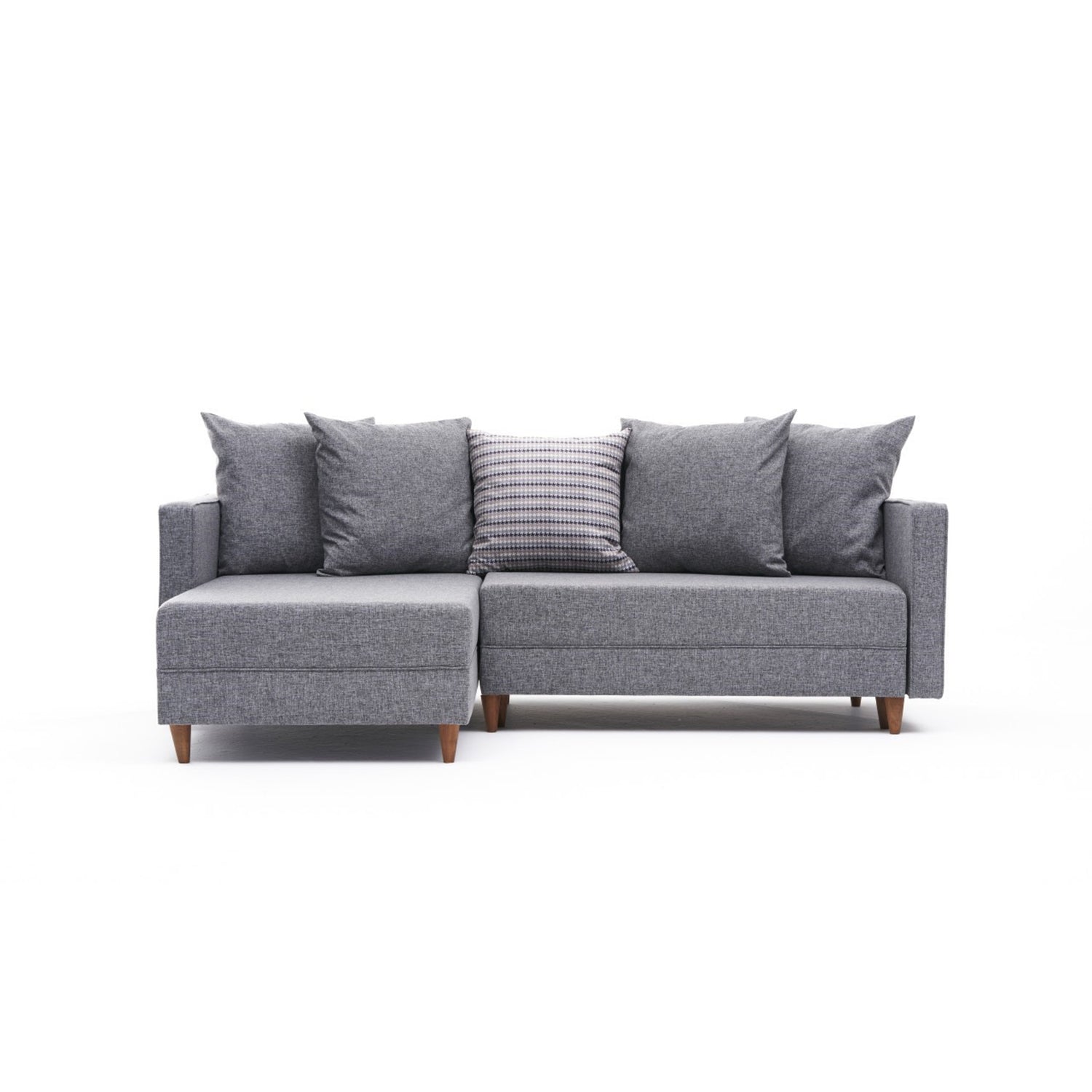 Sofá-Cama Chaise Longue Esquerdo "Monaco" - Cinzento Claro - 215x80x150 cm - Estrutura em Madeira de Faia - Design Moderno