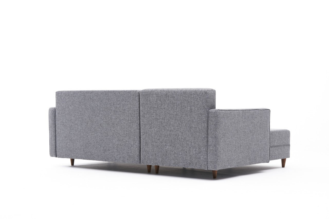 Sofá-Cama Chaise Longue Esquerdo "Monaco" - Cinzento Claro - 215x80x150 cm - Estrutura em Madeira de Faia - Design Moderno