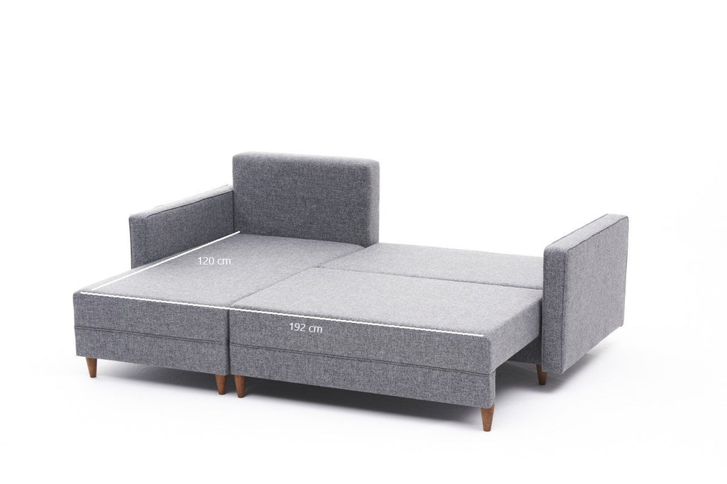 Sofá-Cama Chaise Longue Esquerdo "Monaco" - Cinzento Claro - 215x80x150 cm - Estrutura em Madeira de Faia - Design Moderno