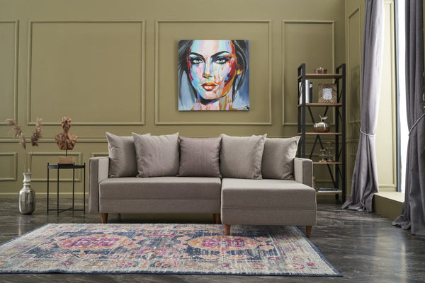 Sofá-Cama Chaise Longue Direito "Monaco" - Creme - 215x80x150 cm - Estrutura em Madeira de Faia - Design Moderno