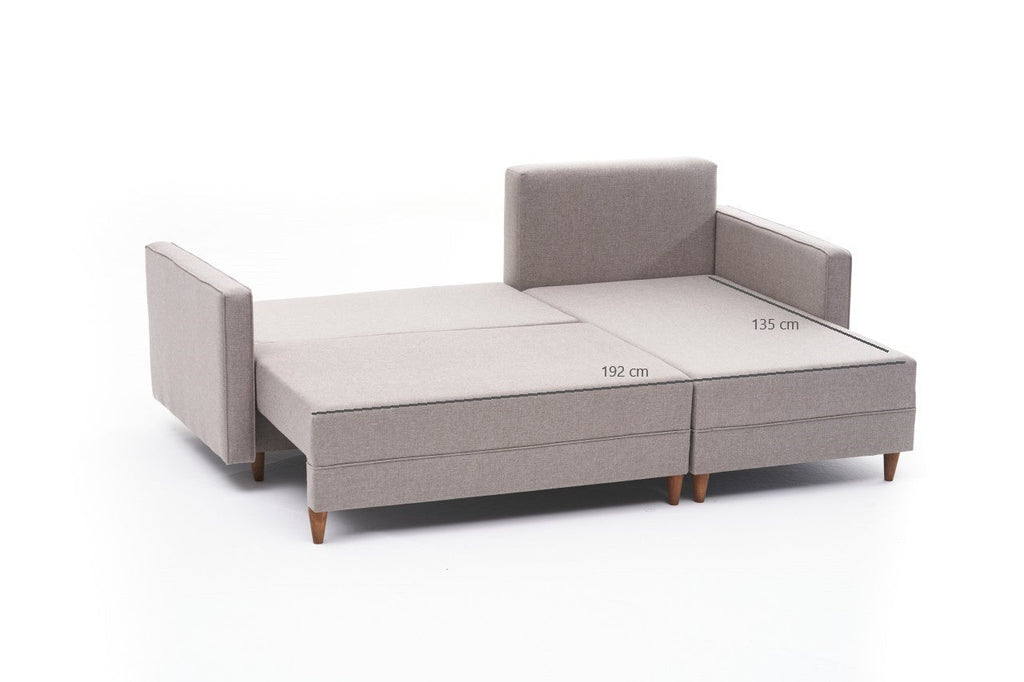 Sofá-Cama Chaise Longue Direito "Monaco" - Creme - 215x80x150 cm - Estrutura em Madeira de Faia - Design Moderno