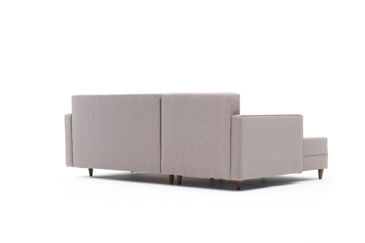 Sofá-Cama Chaise Longue Esquerdo "Monaco" - Creme - 215x80x150 cm - Estrutura em Madeira de Faia - Design Moderno