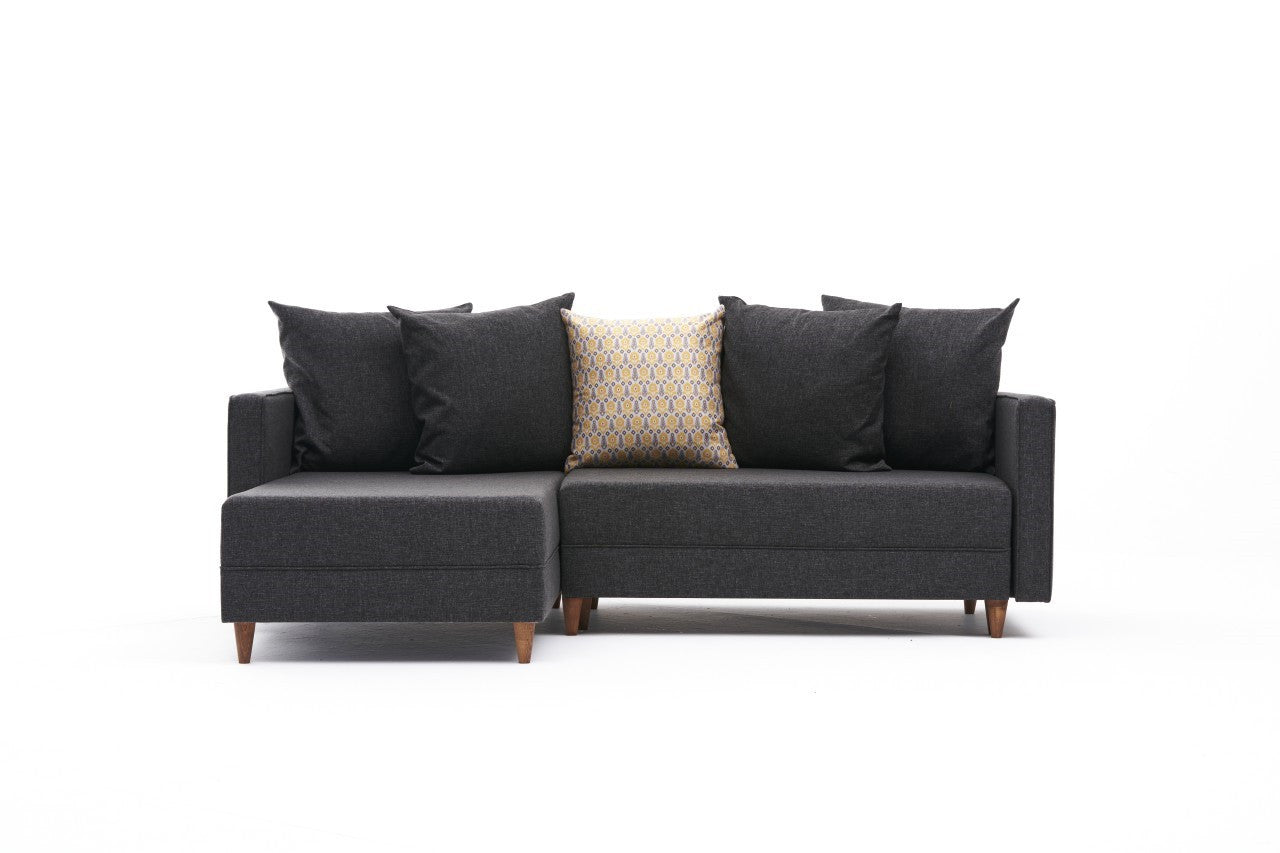 Sofá-Cama Chaise Longue Esquerdo "Monaco" - Cinzento Escuro - 215x80x150 cm - Estrutura em Madeira de Faia - Design Moderno
