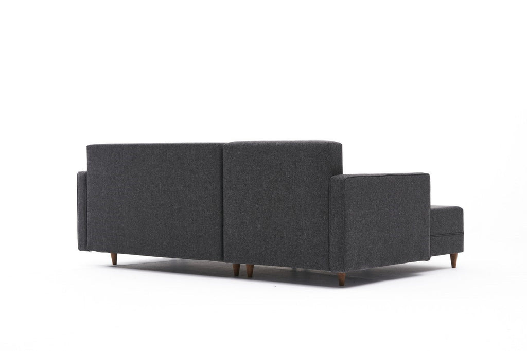 Sofá-Cama Chaise Longue Esquerdo "Monaco" - Cinzento Escuro - 215x80x150 cm - Estrutura em Madeira de Faia - Design Moderno