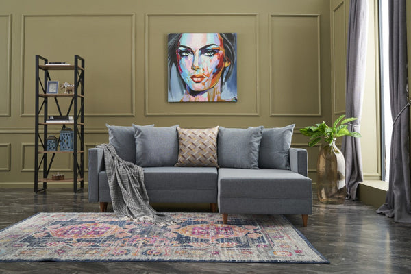 Sofá-Cama Chaise Longue Direito "Monaco" - Azul - 215x80x150 cm - Estrutura em Madeira de Faia - Design Moderno