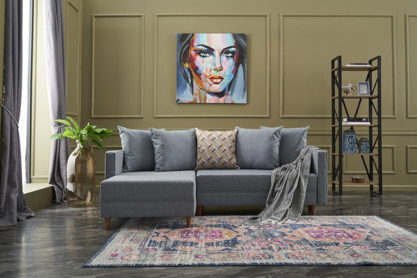 Sofá-Cama Chaise Longue Esquerdo "Monaco" - Azul - 215x80x150 cm - Estrutura em Madeira de Faia - Design Moderno