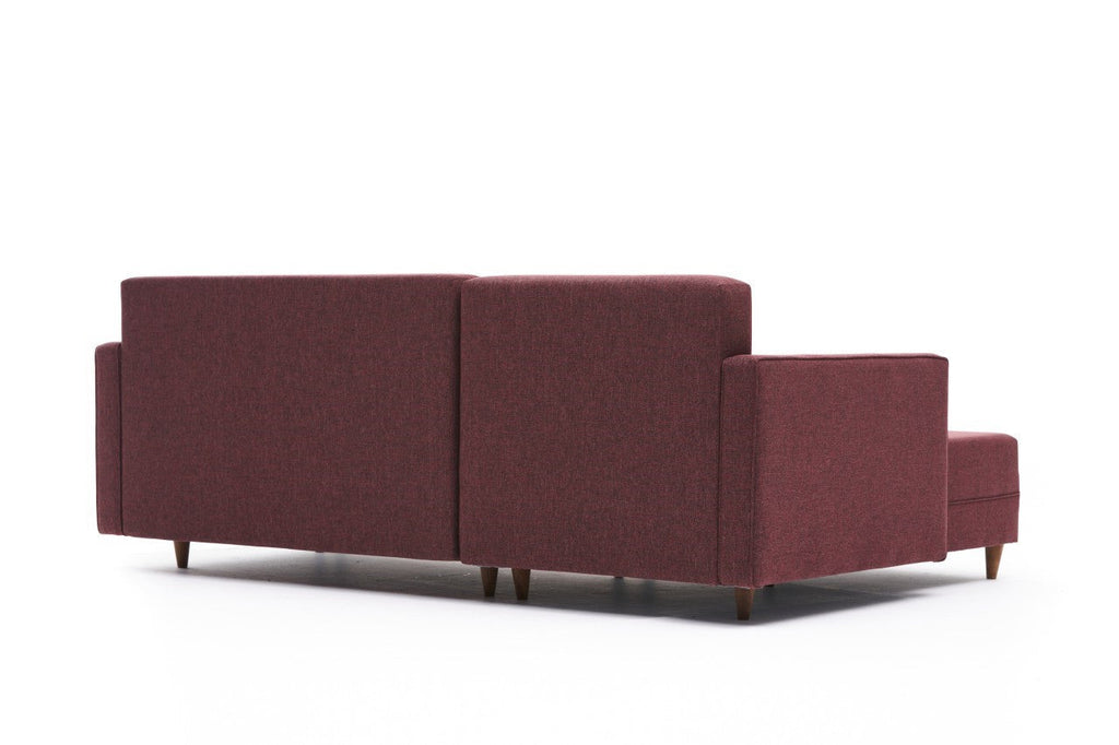 Sofá-Cama Chaise Longue Esquerdo "Monaco" - Vermelho Tinto - 215x80x150 cm - Estrutura em Madeira de Faia - Design Moderno