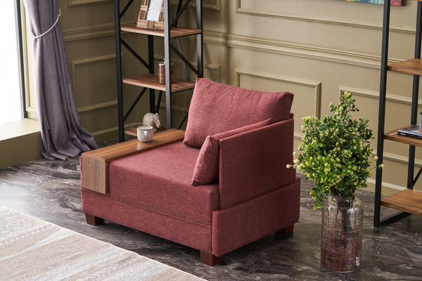 Poltrona "Geneva" com Mesa de Apoio Incorporada - Vermelho Tinto - Design Moderno