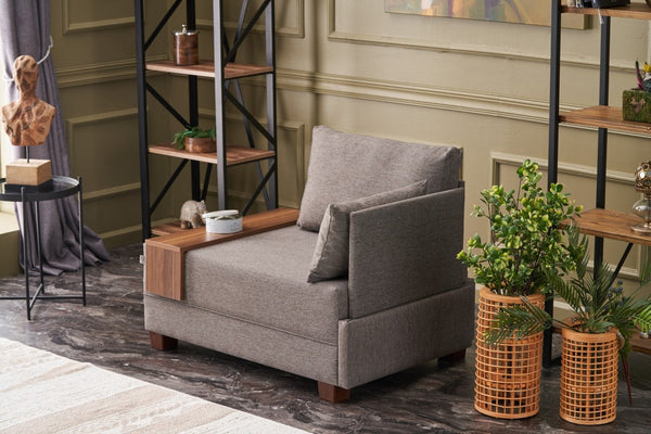 Poltrona "Geneva" com Mesa de Apoio Incorporada - Castanho - Design Moderno