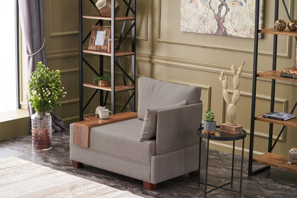Poltrona "Geneva" com Mesa de Apoio Incorporada - Bege - Design Moderno