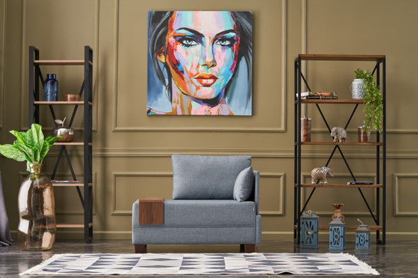 Poltrona "Geneva" com Mesa de Apoio Incorporada - Azul - Design Moderno