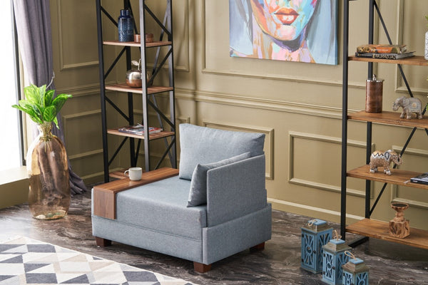 Poltrona "Geneva" com Mesa de Apoio Incorporada - Azul - Design Moderno
