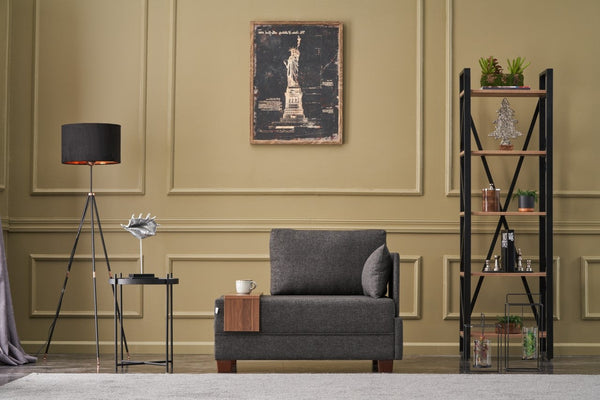 Poltrona "Geneva" com Mesa de Apoio Incorporada - Cinzento Escuro - Design Moderno