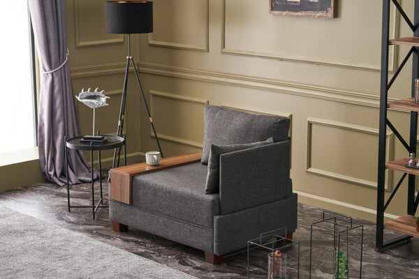 Poltrona "Geneva" com Mesa de Apoio Incorporada - Cinzento Escuro - Design Moderno