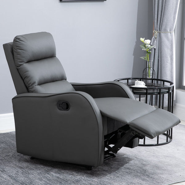 Poltrona Relax com cadeira reclinável manual de até 160 ° com esponja retrátil de densidade de apoio para os pés estofada em PU 65x89x100cm Cinza escuro