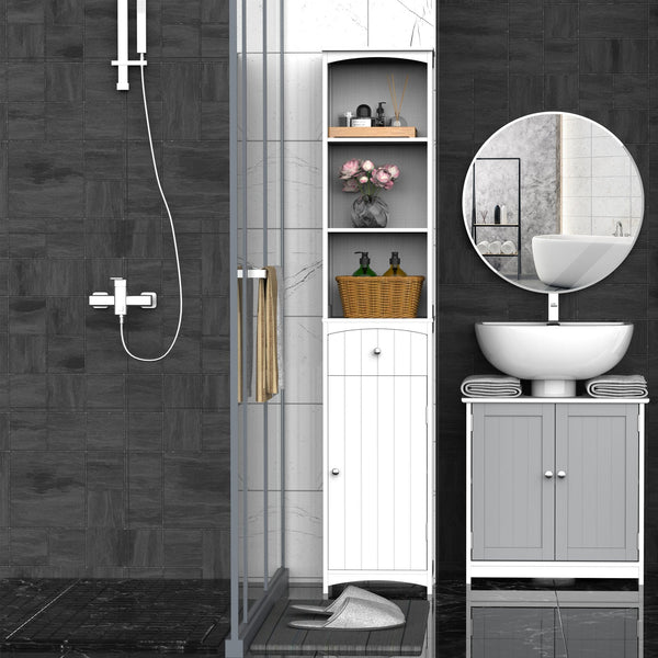 Coluna Casa de Banho com 1 Gaveta Armário e 3 Prateleiras Abertas Armário Alto Auxiliar para Casa de Banho 34x24x170 cm Branco