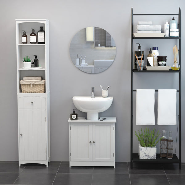 Móvel para Lavatório Pousar Armário Casa de Banho de Armazenamento com 2 Portas e Prateleira Interior Ajustável Moderno 60x30x60 cm Branco