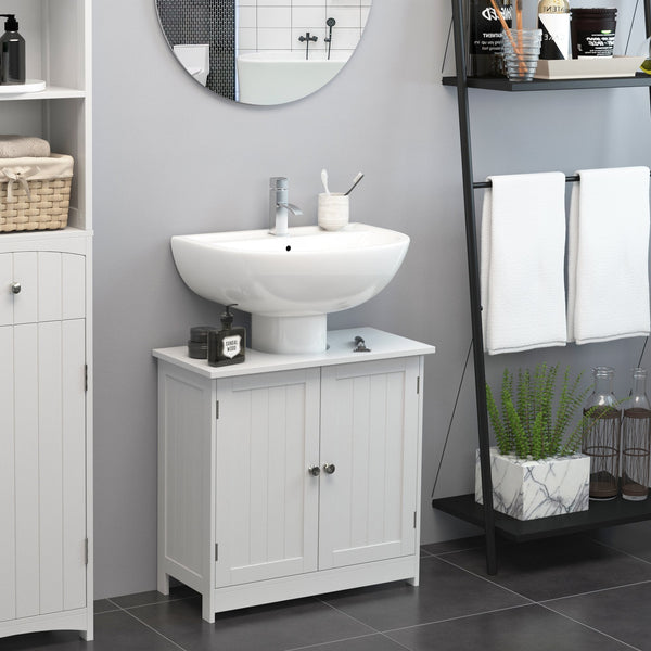 Móvel para Lavatório Pousar Armário Casa de Banho de Armazenamento com 2 Portas e Prateleira Interior Ajustável Moderno 60x30x60 cm Branco