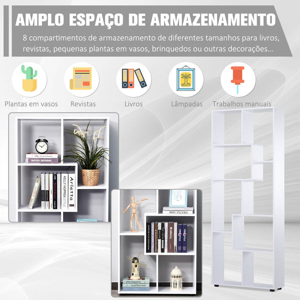 Prateleiras verticais modernas Design de estante com 8 prateleiras Painel de partículas E1 70x24x178cm Branco