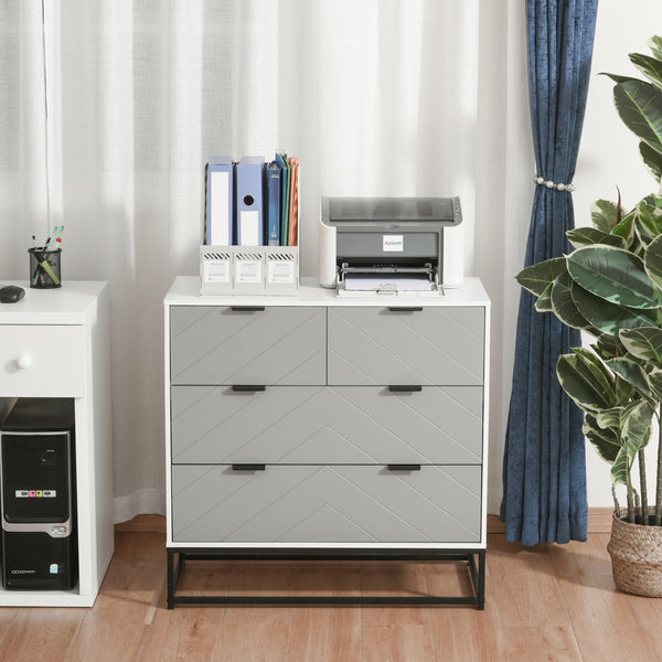 Cômoda de cabeceira com 4 gavetas com base elevada e desenho anti derrapante 80x40x79 cm Branco Cinzento e Preto