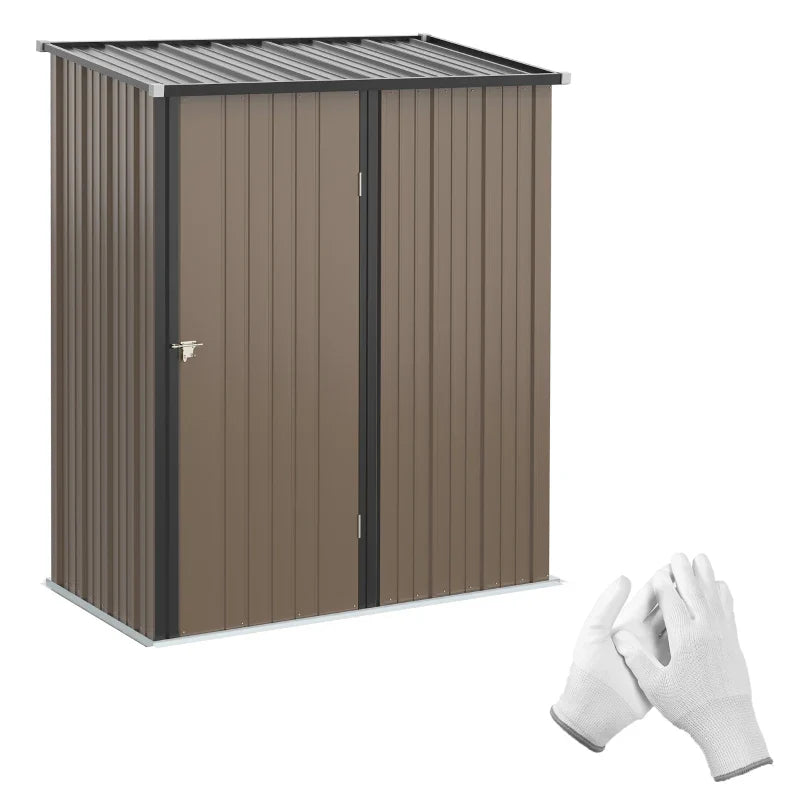 Abrigo de Jardim 1,34m² 161,5x94,5x196cm Abrigo de Exterior de Aço Galvanizado com Porta e Fechadura para Armazenamento de Ferramentas Marrom