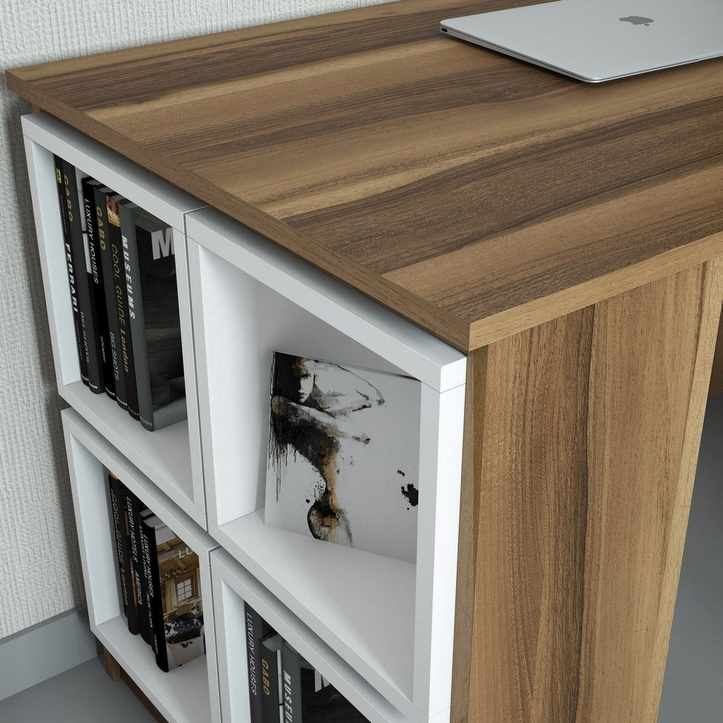 Secretária de Estudo e Trabalho Évora – 120x65x75 cm – Nogueira e Branco – Design Moderno