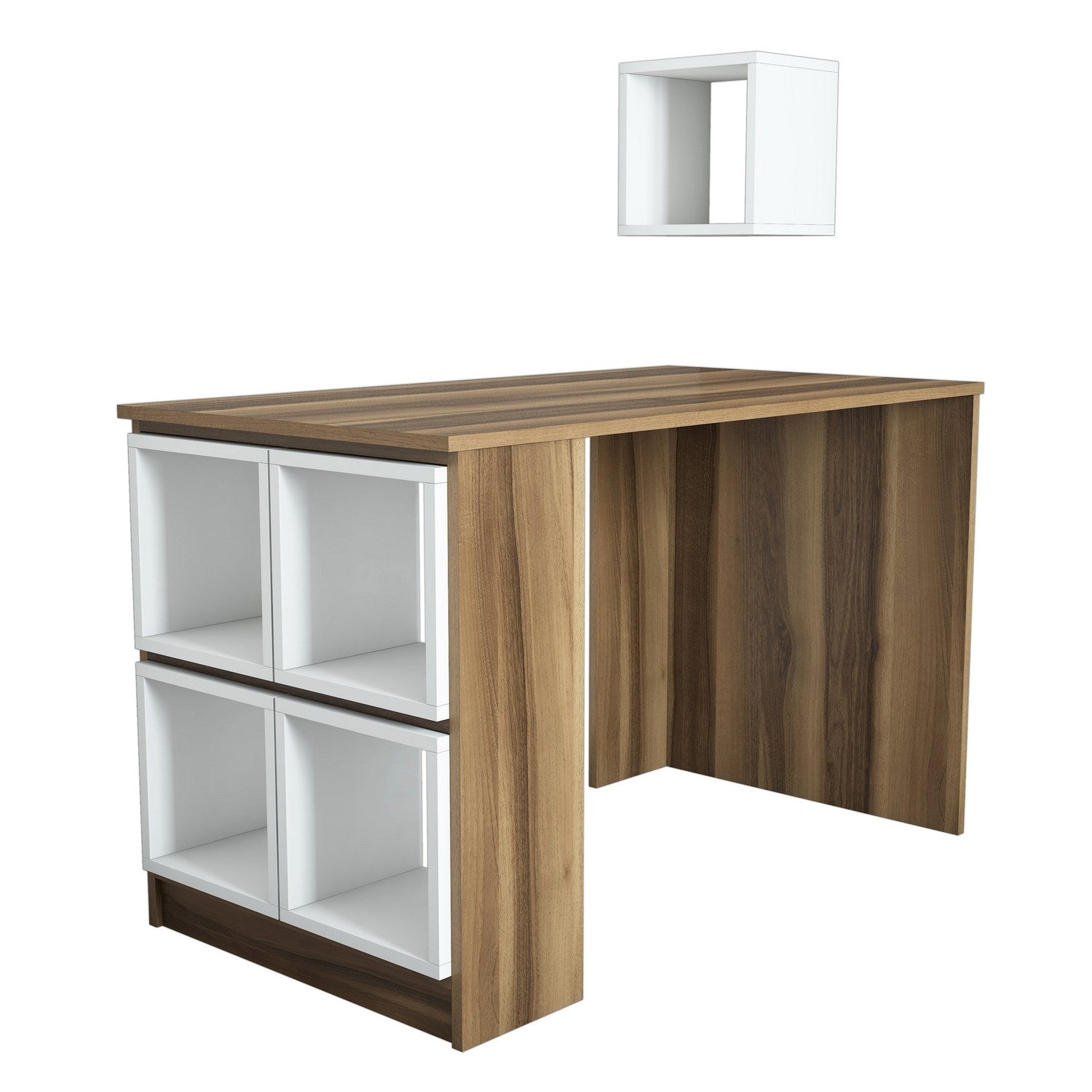 Secretária de Estudo e Trabalho Évora – 120x65x75 cm – Nogueira e Branco – Design Moderno
