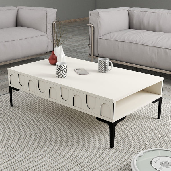Mesa de Centro Retangular – Lyon – Creme e Preto – 105x60x32,6 cm