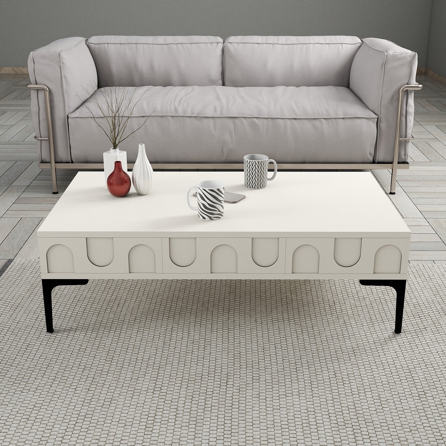 Mesa de Centro Retangular – Lyon – Creme e Preto – 105x60x32,6 cm