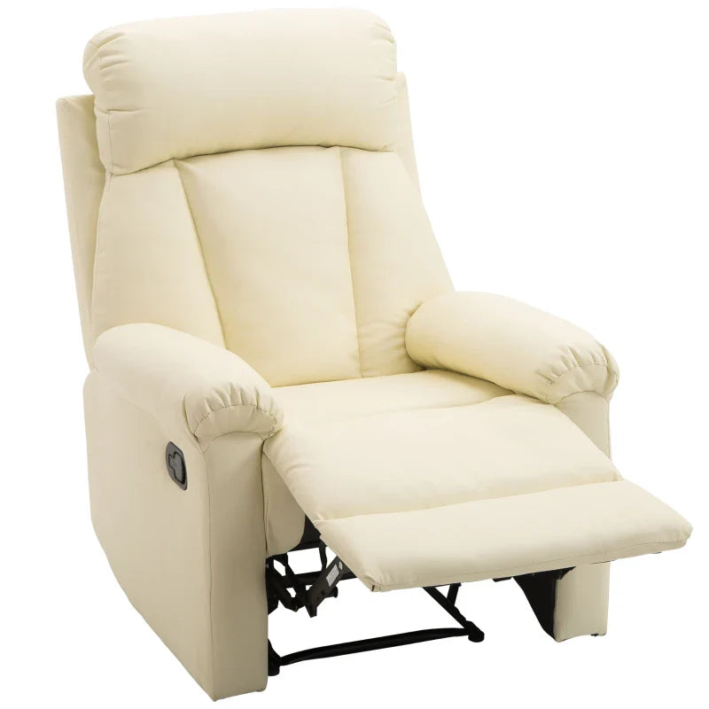 Poltrona Relax Reclinável Estofado em PU Poltrona de Sala de Estar com Apoio para os Pés Retrátil Encosto Alto Apoio para os Braços e Assento Acolchoado Grosso 80x97x107cm Bege