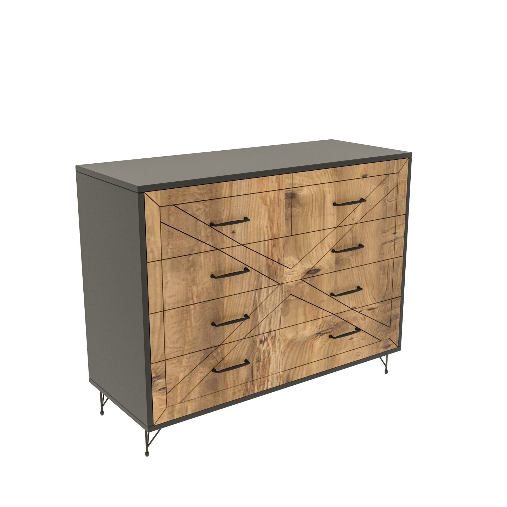 Cómoda Comfort com 5 Gavetas – 80x40x100 cm – Antracite e Carvalho – Estilo Industrial