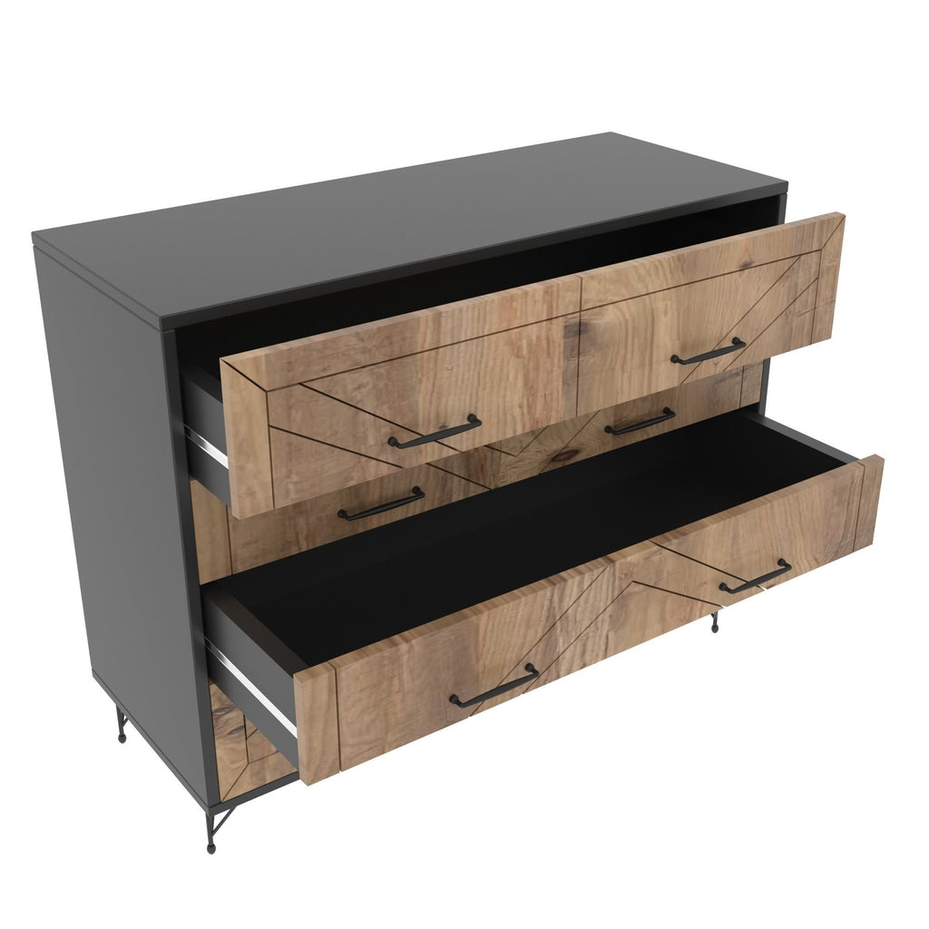 Cómoda Comfort com 5 Gavetas – 80x40x100 cm – Antracite e Carvalho – Estilo Industrial