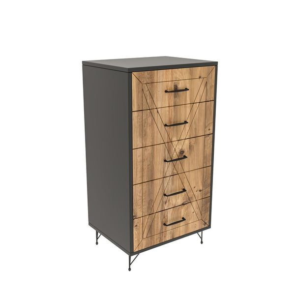 Camiseiro Comfort com 5 Gavetas – 50x40x95 cm – Antracite e Carvalho – Estilo Industrial