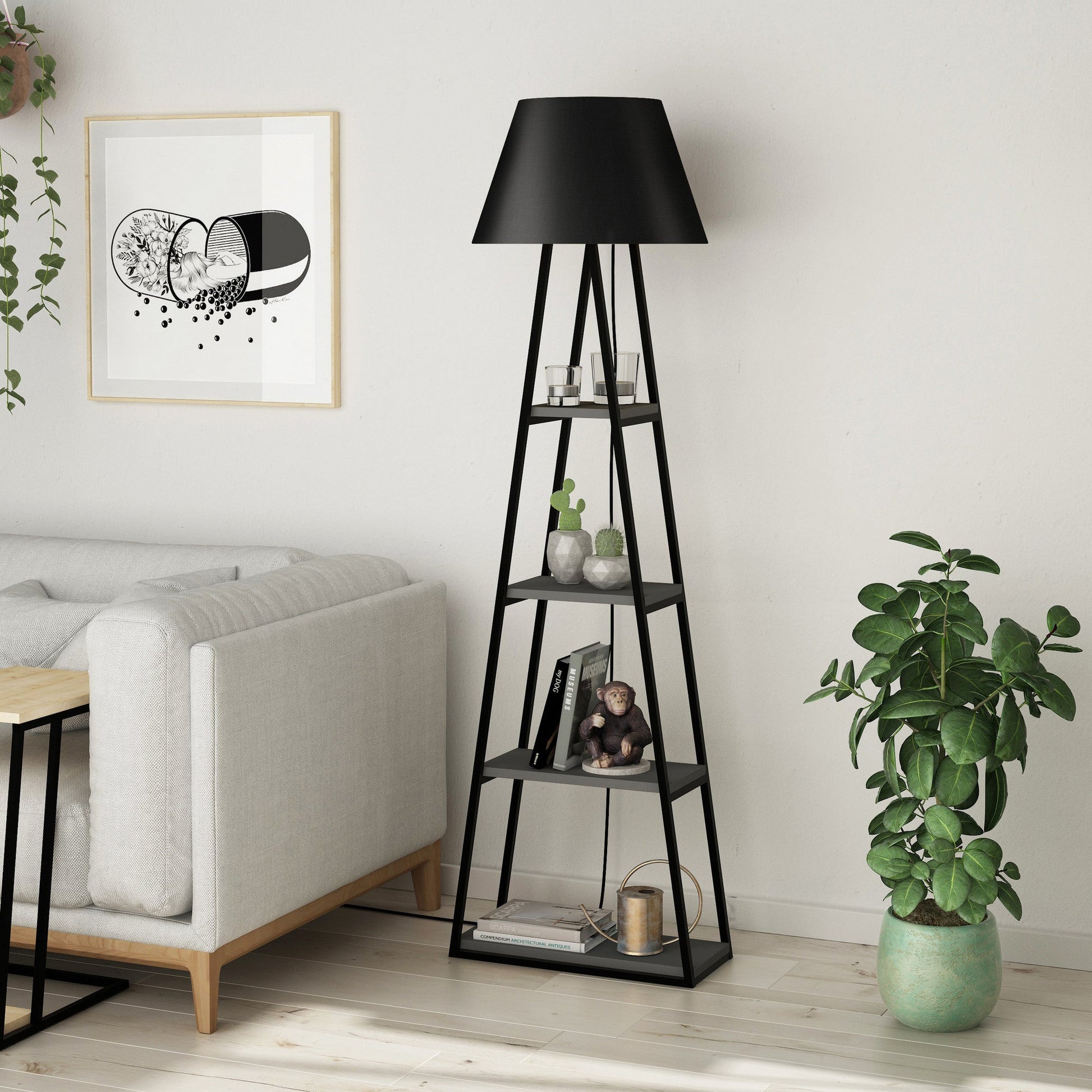 Candeeiro de Pé "Pal" – 50x22x165 cm – Antracite e Preto - Design Boho Industrial