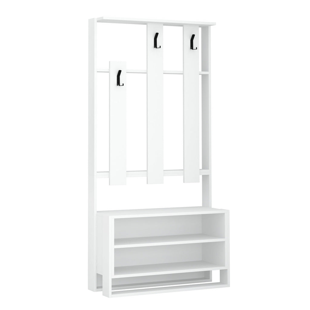 Conjunto de Entrada Chester – Cabide, Banco e Sapateira - 90x36x180 cm – Branco – Estilo Moderno