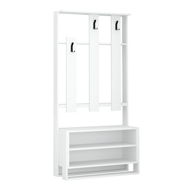 Conjunto de Entrada Chester – Cabide, Banco e Sapateira - 90x36x180 cm – Branco – Estilo Moderno