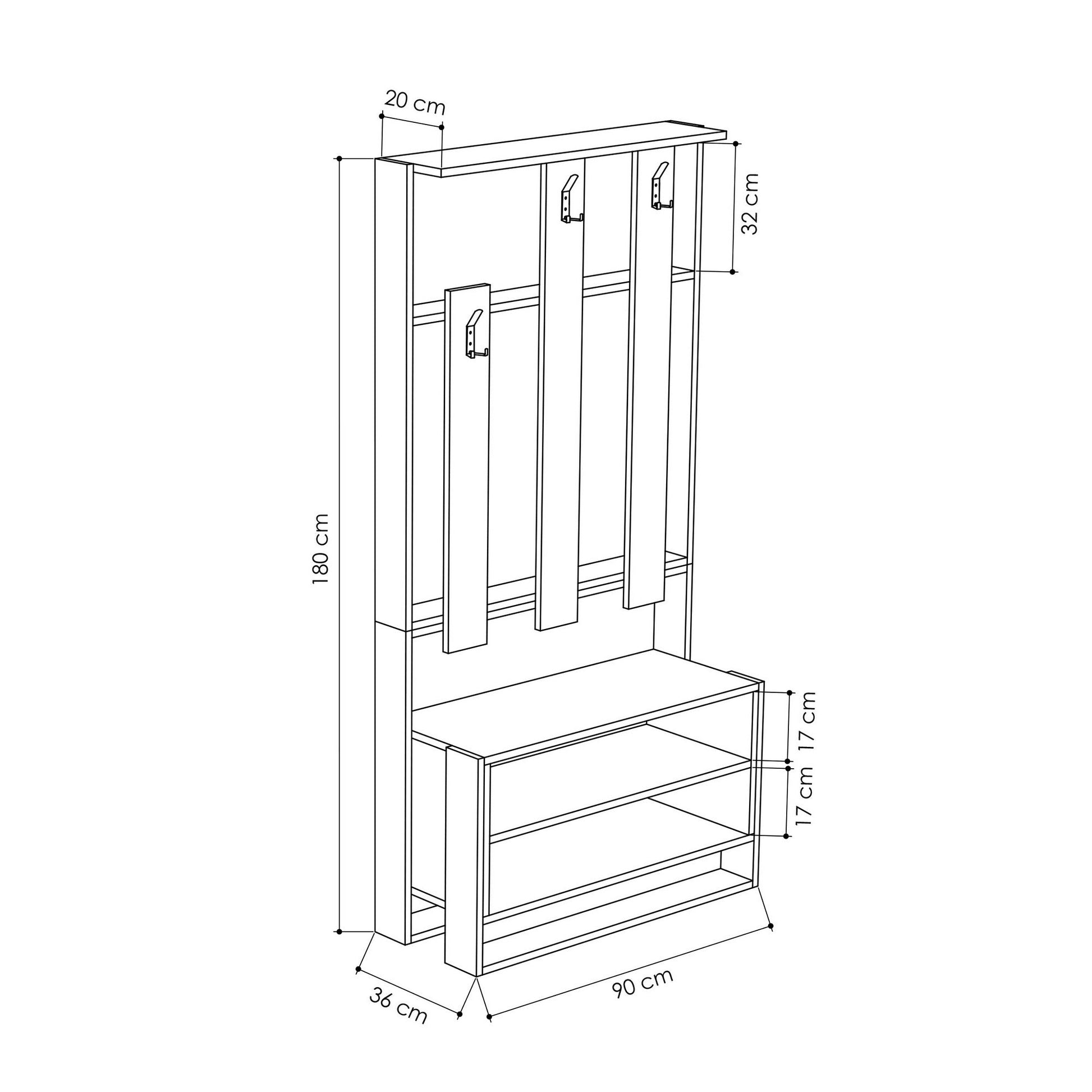 Conjunto de Entrada Chester –  Sapateira, Banco e Cabide - 90x36x180 cm – Moka Claro e Antracite – Estilo Moderno
