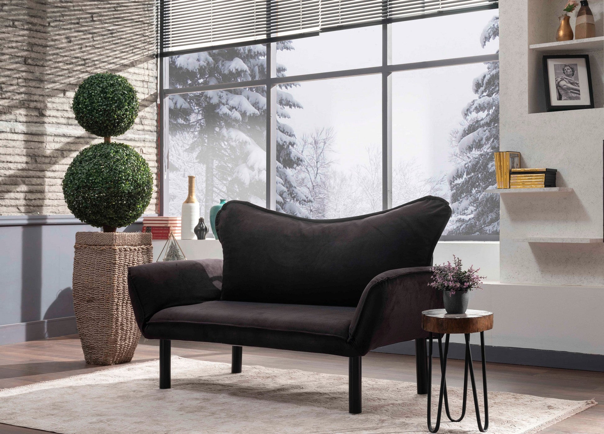 Sofá Cama "Chatto" – Preto – 180x65x70 cm – Design Moderno