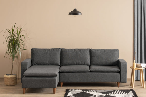 Sofá de 3 Lugares Chaise Longue "Pafu Lungo" – Cinzento Escuro - 255x154x46 cm - Design Nórdico