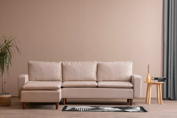 Sofá de 3 Lugares Chaise Longue "Pafu Lungo" - Creme – 255x154x46 cm - Design Nórdico