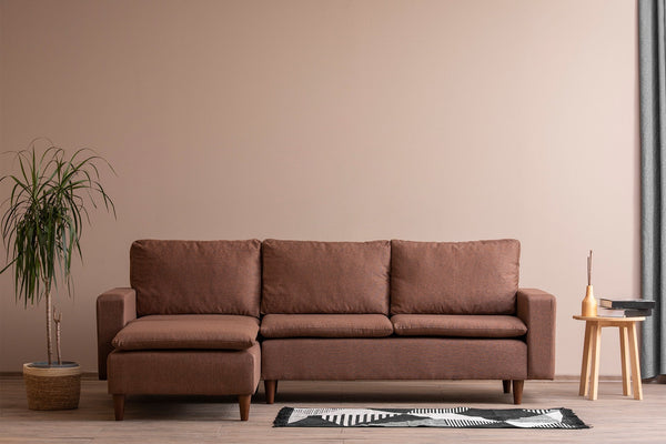 Sofá de 3 Lugares Chaise Longue "Pafu Lungo" - 255x154x46 cm - Castanho Claro - Design Nórdico