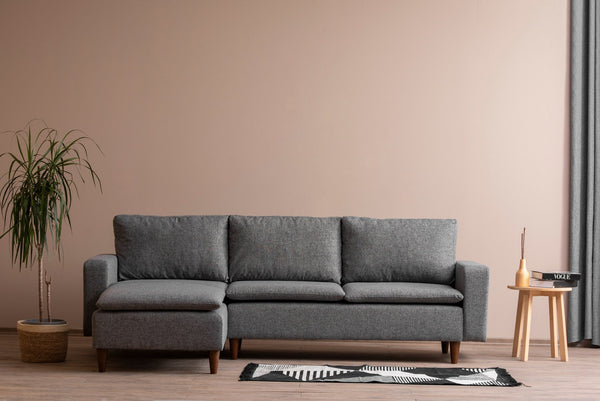 Sofá de 3 Lugares Chaise Longue "Pafu Lungo" - 255x154x46 cm - Cinzento Claro - Design Nórdico