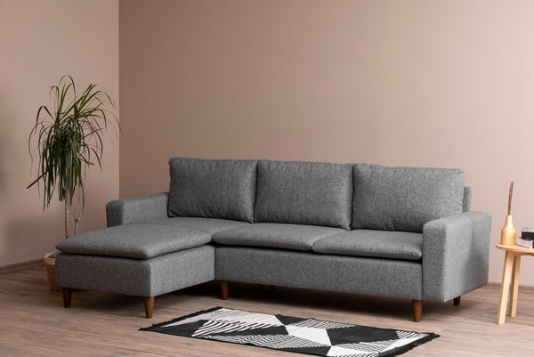 Sofá de 3 Lugares Chaise Longue "Pafu Lungo" - 255x154x46 cm - Cinzento Claro - Design Nórdico