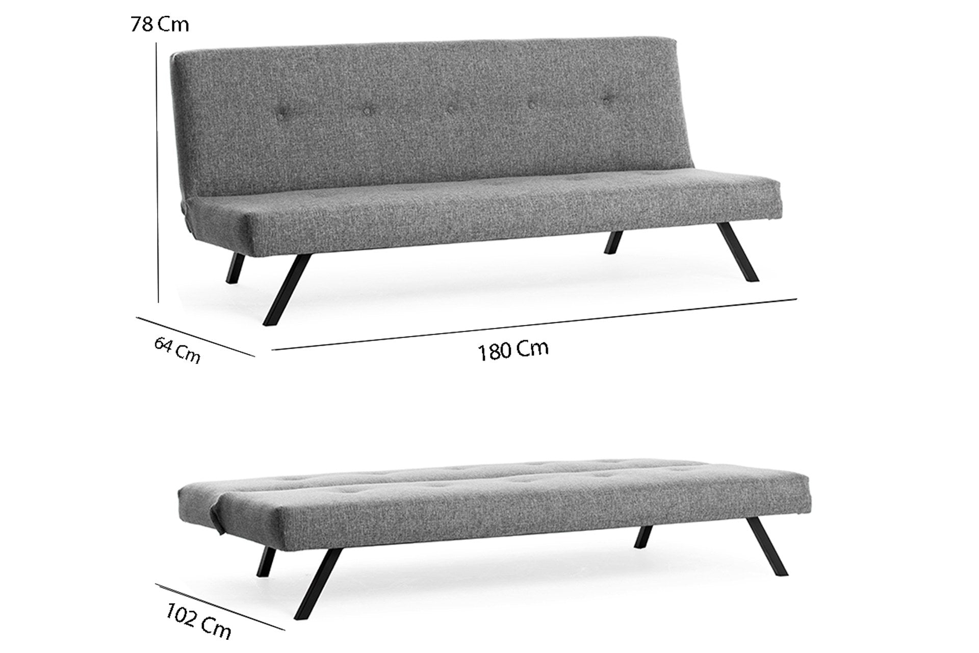 Sofá-Cama Zola de 3 Lugares com Estrutura Metálica – 180x102 cm – Cinzento Claro - Design Moderno
