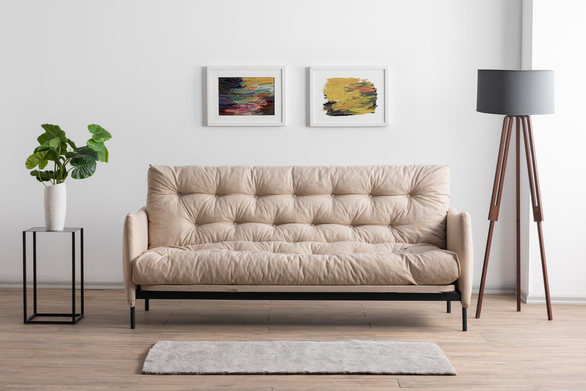 Sofá Cama "Renge" com Encosto Ajustável – Creme - 3 Lugares – Design Moderno