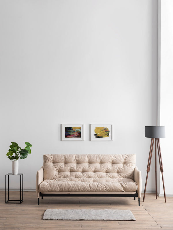 Sofá Cama "Renge" com Encosto Ajustável – Creme - 3 Lugares – Design Moderno